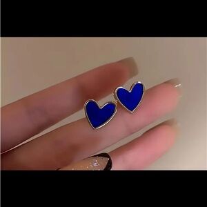 Blue Love Heart Stud Earrings, Zinc Alloy